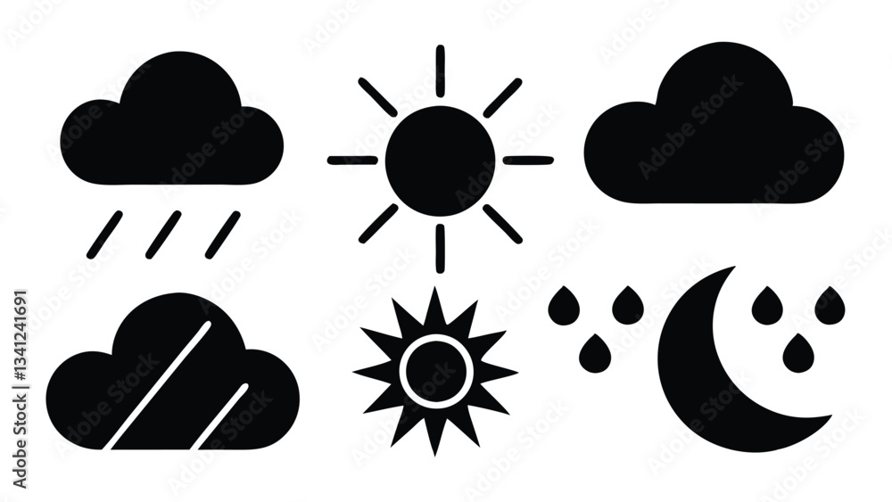 Minimalist Weather Icons Set – Vector Illustration in Black Monochrome Minimalist Weather Icons Set – Vector Illustration in Black Monochrome