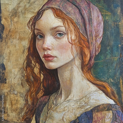 Portrait of a Red-Haired Woman in a Headscarf