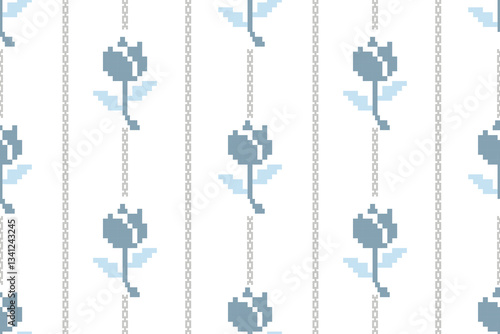 Seamless pixel floral pattern for carpet, fabric printing, decoration.