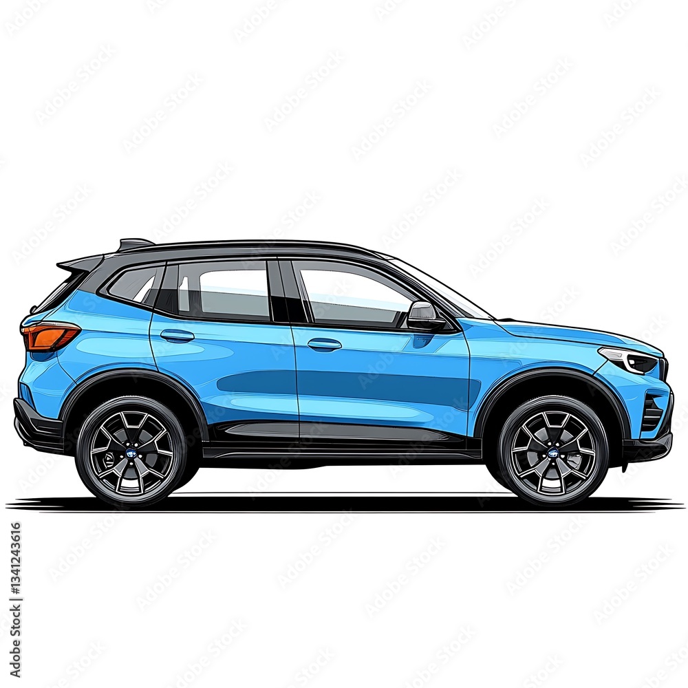 Fototapeta premium Stylish Blue SUV Side View Illustration Modern Compact Crossover Design