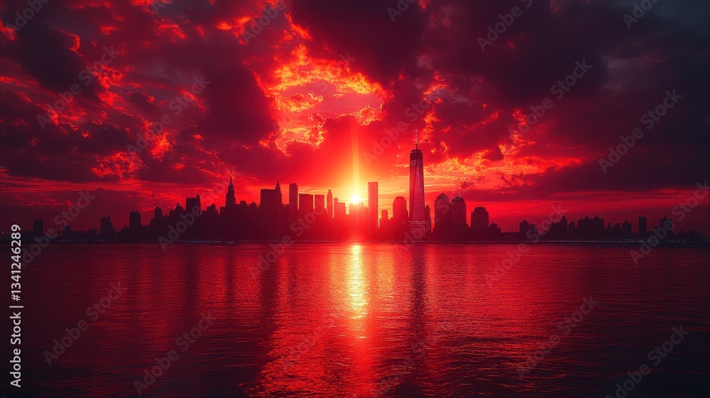Fototapeta premium Fiery Cityscape at Sunset