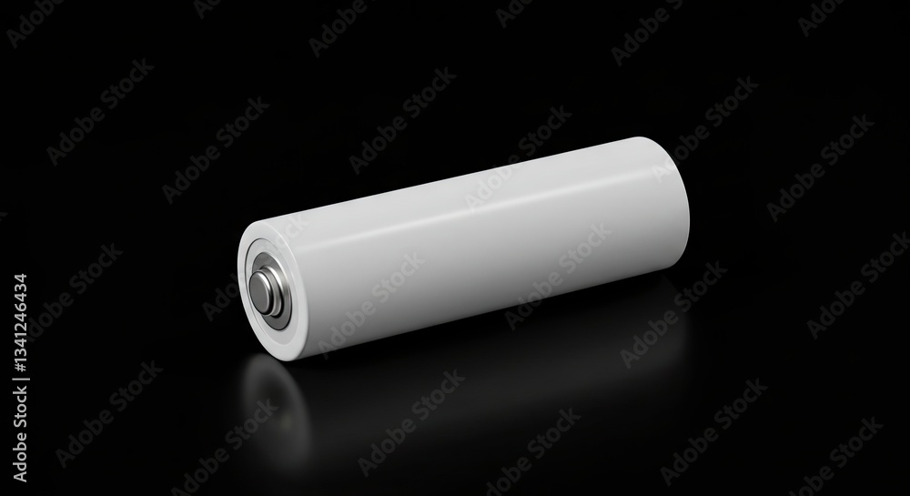 White Aa Battery Lying on a Reflective Dark Surface Close Up White Aa Battery Lying on a Reflective Dark Surface Close Up
