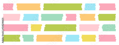 Set of colorful minimalistic sticky tape, mini comic washi tape vector elements