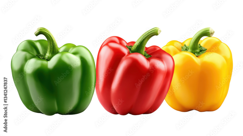 red yellow and green bell peppers isolated on white background red yellow and green bell peppers isolated on white background