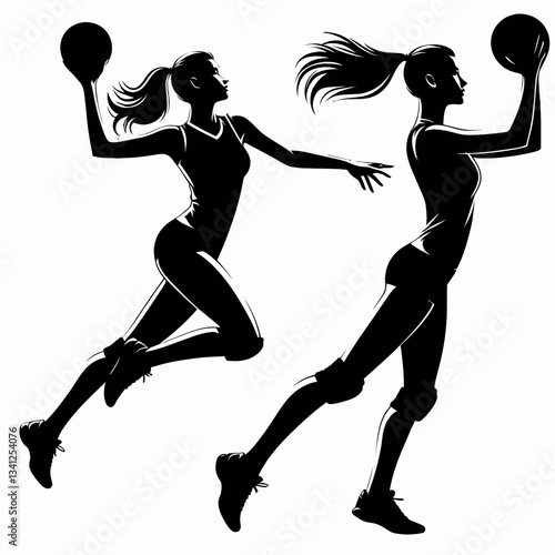 Volleyball player pose action transitioning silhouette shows athleticism, agility, and swift motion on the court during competitive matches.