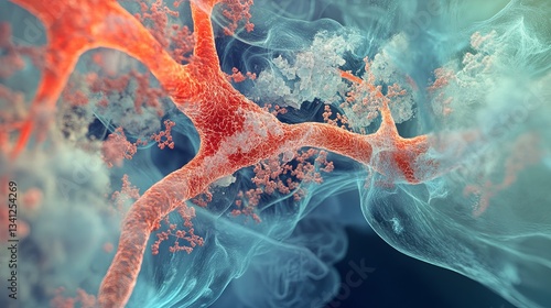 A visual breakdown of respiratory pathways with inflamed and narrowed airways caused by COPD. picture