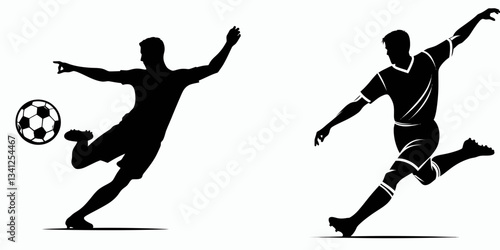 Football player shooting silhouette, a dynamic strike echoes, as the forward unleashes a powerful shot towards goal.