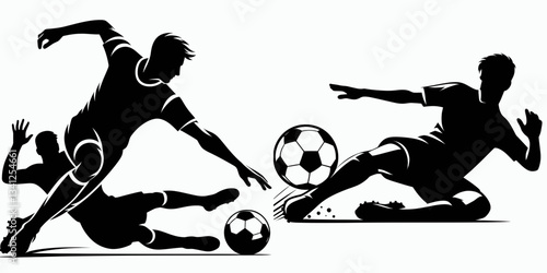 Football Player Tackling silhouette chasing glory on the pitch, a physical contest for possession unfolds.