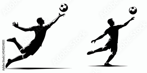 Football Soccer Player Throw ins silhouette launches the ball, aiming for a teammate for the game winning goal.