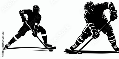 Hockey player body checking silhouette shows the hard impact, strength & force during the physical game.