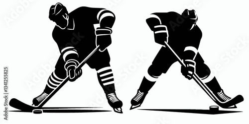 Hockey Player Poke checking silhouette, a defensive art; capturing the fleeting steal with stick finesse.