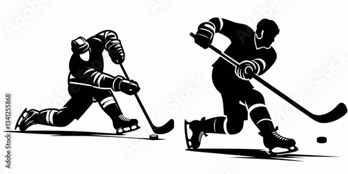 Hockey Player Shooting silhouette scores, aiming where pucks become blurs of fleeting, frozen glory.