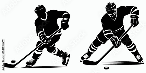 Hockey Player Stickhandling silhouette against ice, a ghostly puck wizard weaving magic.