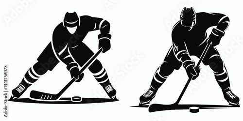 Hockey Player Taking Faceoffs silhouette, a graphic representing puck battles begins before the whistle blows