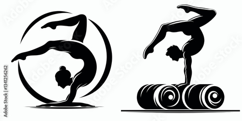 Sport Artistic Gymnastics Rolls silhouette captures fluid motion, a rhythmic dance of balance & strength within the gymnastic routine.