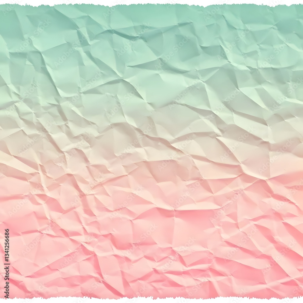 Obraz premium A pale mint and blush pink crumpled paper texture with slightly frayed edges, Ai Generated