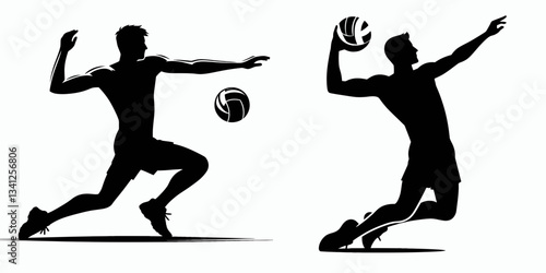 Volleyball player pose action covering shadow, preparing a solid defense on the sandy court, ready to block any spiking attempt.