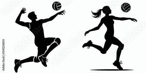 Volleyball player pose action footwork silhouette displays the agile movement with each powerful stride on court.