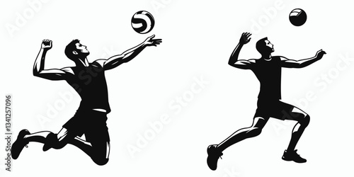 Volleyball player pose action receiving serves silhouette shows dedication in dig pass motion.
