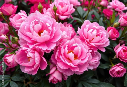Wallpaper Mural Vibrant pink peonies and roses, lush and fresh, ample copy space, blossom, pretty Torontodigital.ca