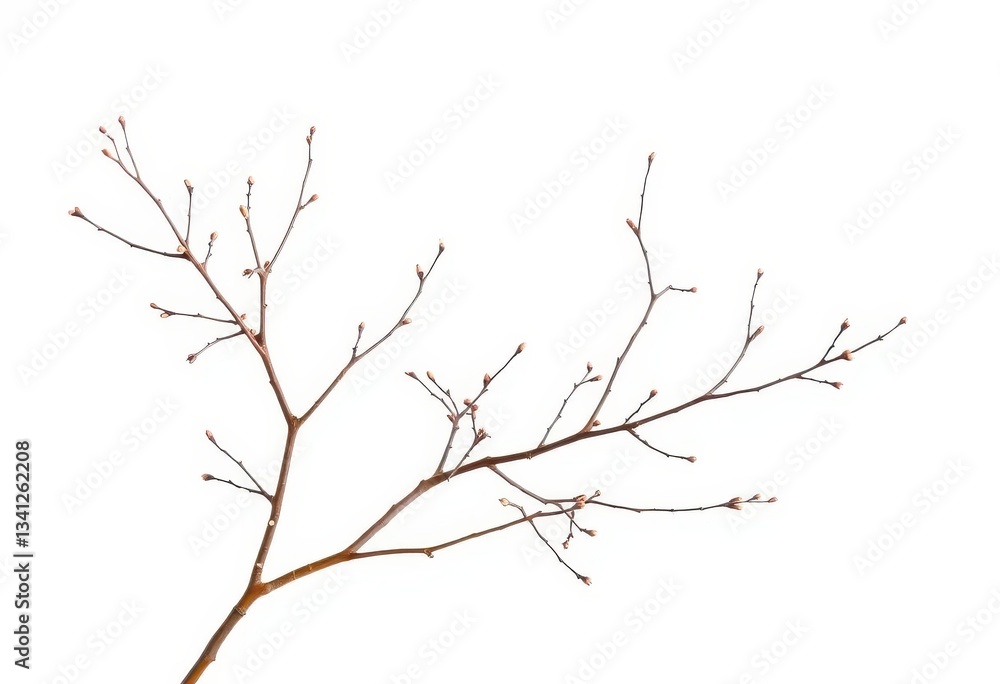Delicate, bare branches isolated against a pure white backdrop, texture, silhouette Delicate, bare branches isolated against a pure white backdrop, texture, silhouette