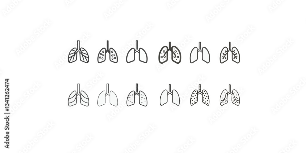 Print Minimalist lungs icons, showing various medical and respiratory concept designs in outline style. Vector illustration icon isolated on white background Print Minimalist lungs icons, showing various medical and respiratory concept designs in outline style. Vector illustration icon isolated on white background