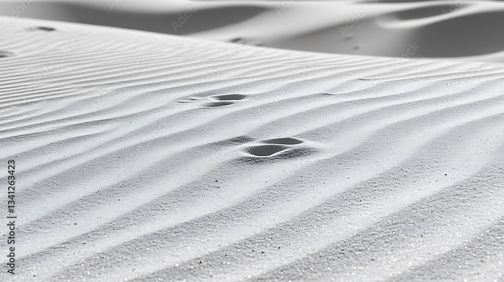 Obraz premium The sandy desert landscape depicts undulating patterns and footprints in detail