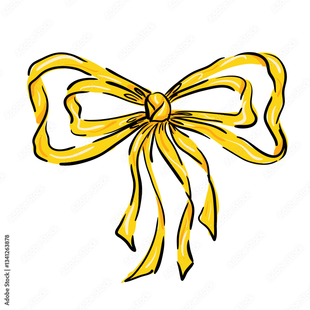 Detailed hand-drawn ribbon bow in sketch style. Vector illustration ideal for gift wrapping designs, greeting cards, invitations, packaging, branding, or festive decorations. Detailed hand-drawn ribbon bow in sketch style. Vector illustration ideal for gift wrapping designs, greeting cards, invitations, packaging, branding, or festive decorations.