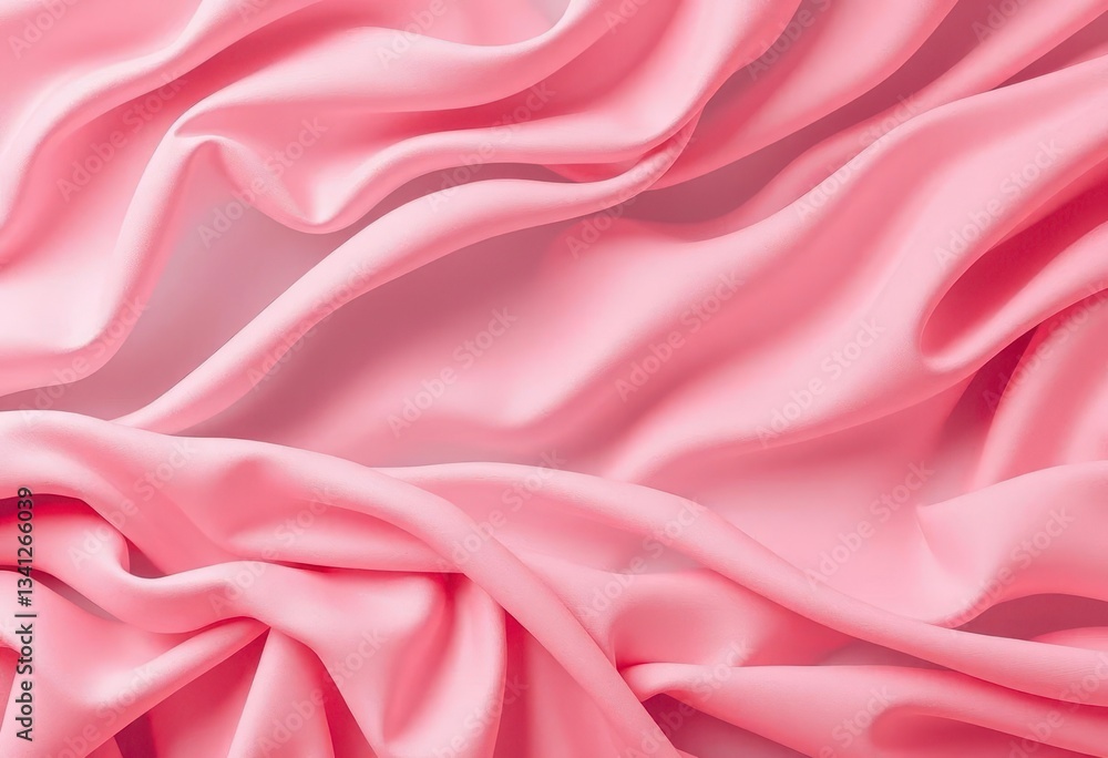 Obraz premium Draped coral fabric forms soft, abstract waves, pink, luxurious