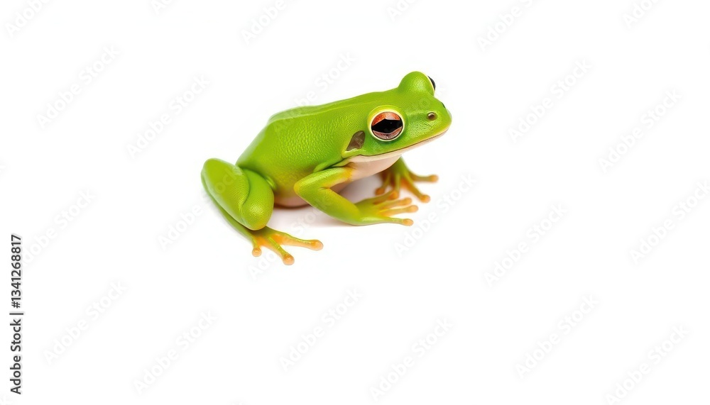 A vibrant green frog sits on a pure white background, biodiversity, clean A vibrant green frog sits on a pure white background, biodiversity, clean