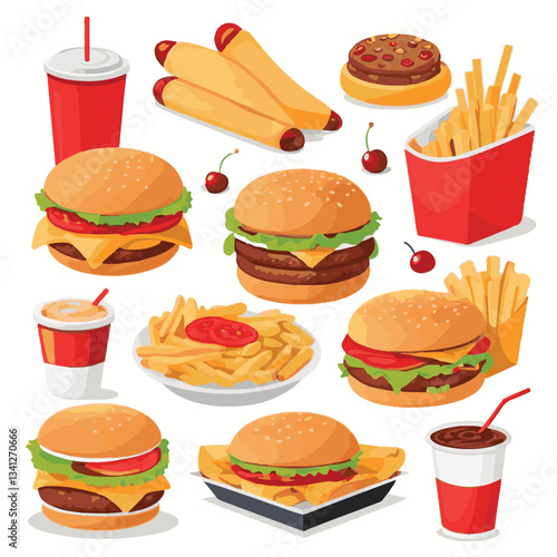 fastfood, fast, snack, food, meal, background, delicious, dinner, lunch, fat, american, unhealthy, burger, menu, restaurant, junk, isolated, meat, tasty, cheeseburger, set, hamburger, sandwich, cuisin