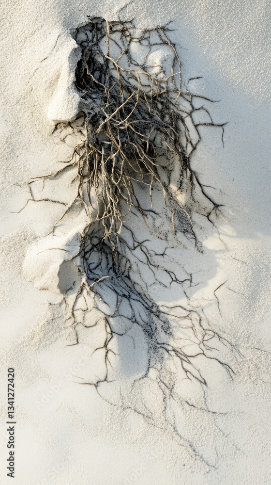 Fototapeta premium Dried desert shrub struggling against the arid landscape's relentless sand