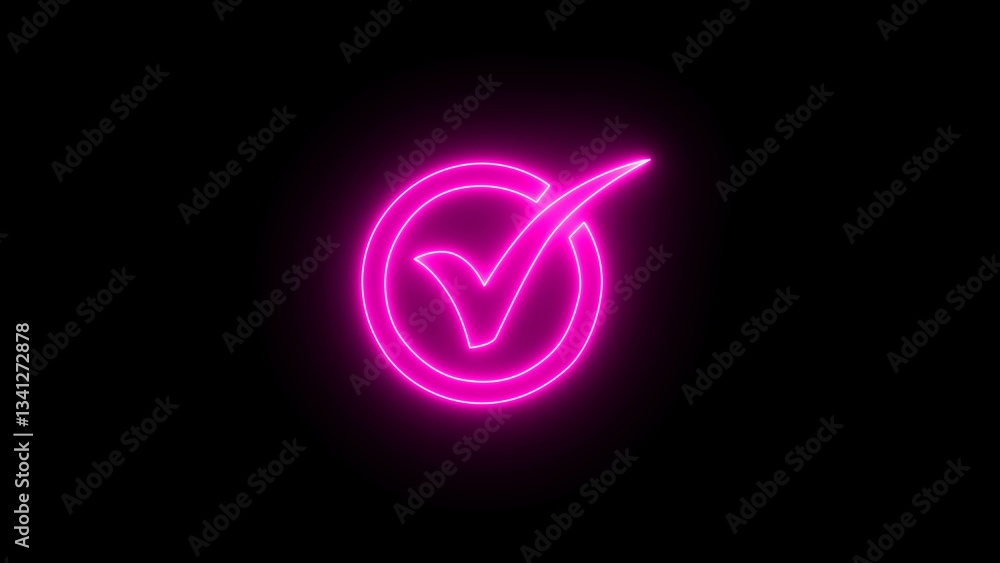 Neon successful symbol, check mark, tick mark. Glowing neon Tick mark icon isolated illustration. Neon successful symbol, check mark, tick mark. Glowing neon Tick mark icon isolated illustration.