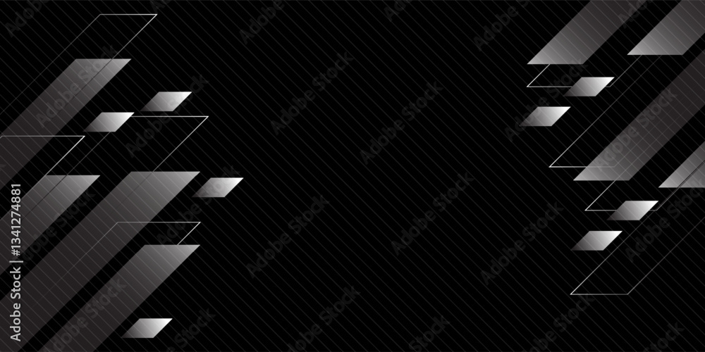 3D black geometric abstract background overlap layer on dark space with diagonal lines decoration. Modern graphic design 3D black geometric abstract background overlap layer on dark space with diagonal lines decoration. Modern graphic design