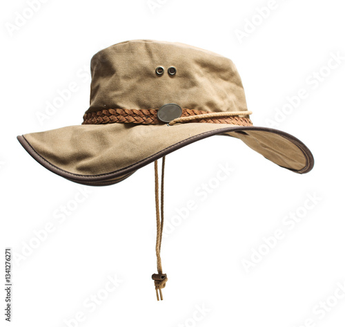 Beige hat on white background. 