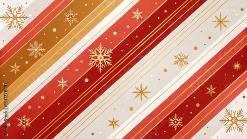 Festive striped pattern featuring snowflakes in warm colors.
