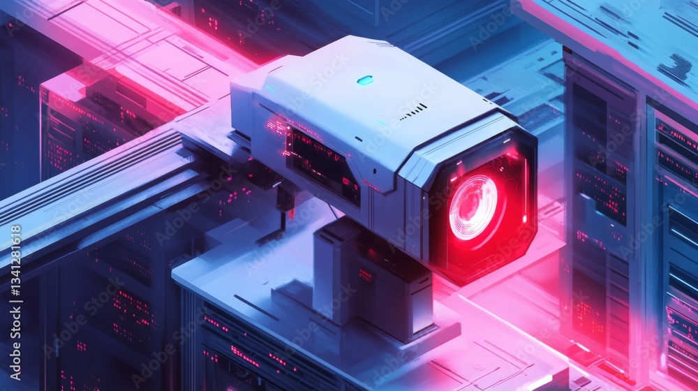 A futuristic AI-powered digital security system scanning a database for potential threats. A futuristic AI-powered digital security system scanning a database for potential threats.