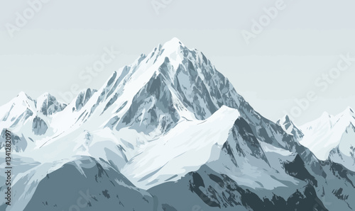 Minimalist Snow-Capped Mountain Peaks Vector Illustration for Winter Landscape Designs