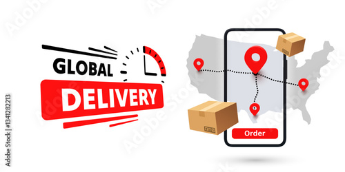 Online Delivery global logistics on mobile, delivery within the USA. Vector illustration