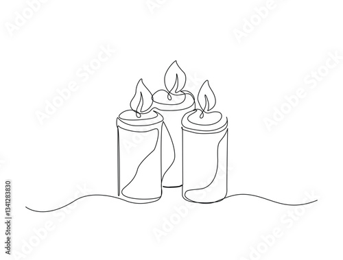 Continuous line art drawing of burning candles. Candles in one line drawing illustration. Editable stroke.