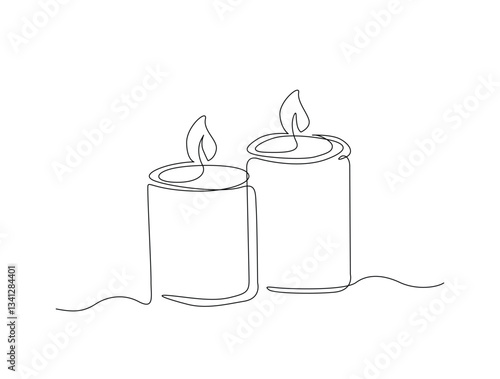 Continuous line art drawing of burning candles. Candles in one line drawing illustration. Editable stroke.