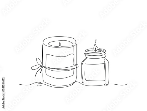 Continuous line art drawing of burning candles. Candles in one line drawing illustration. Editable stroke.