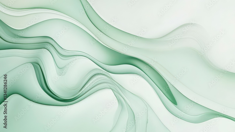 Fototapeta premium Serene Green Abstract Art: Fluid Motion in Soft Pastels