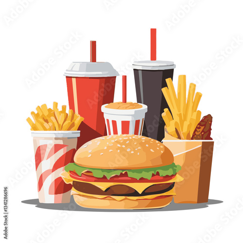 fastfood, fast, snack, food, meal, delicious, background, lunch, dinner, fat, american, burger, unhealthy, restaurant, meat, isolated, junk, menu, cheeseburger, tasty, set, hamburger, sandwich, cuisin