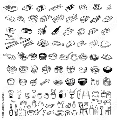 Pack d'icônes dessinées à la main - Nourriture japonaise