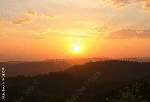 Golden sunrise over serene landscape, symbolizing enlightenment and guidance,  understanding, shrewdness photo