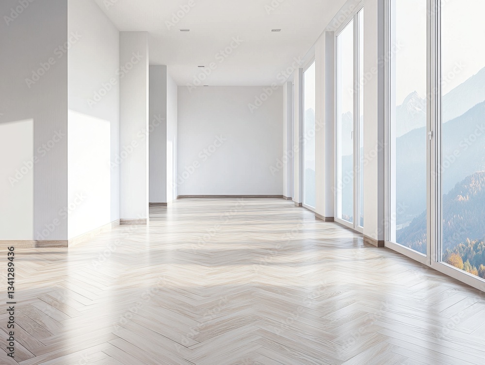 A large room with a white wall and a wooden floor. The floor is checkered and the room is very spacious A large room with a white wall and a wooden floor. The floor is checkered and the room is very spacious