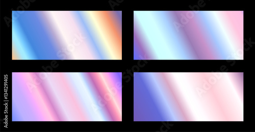 Wallpaper Mural Vector set of illustration of different holographic textured gradation for banner background. 3d realistic style design of shiny blue, yellow and purple metallic gradient with diagonal stripe Torontodigital.ca