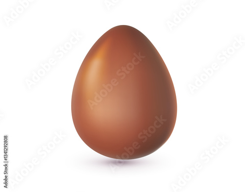 Vector realistic illustration of shine chocolate egg isolated on white background. 3d cartoon style design of sweet chocolate egg for holiday easter hunt greeting card