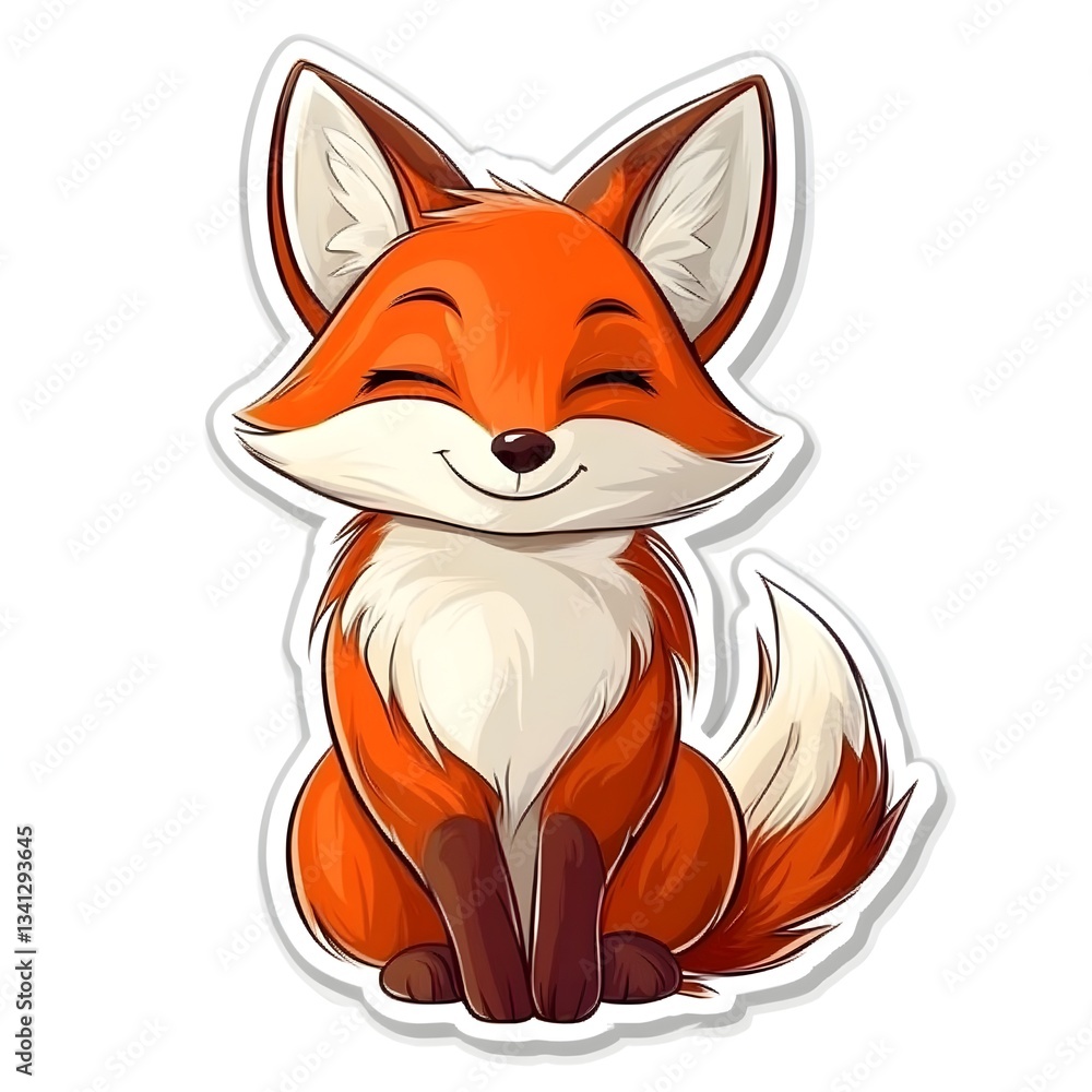 Fototapeta premium Fox Character: The cartoon illustration features an adorable fox with a cheerful smile, the design aims to capture the friendliness and appeal of this clever creature.